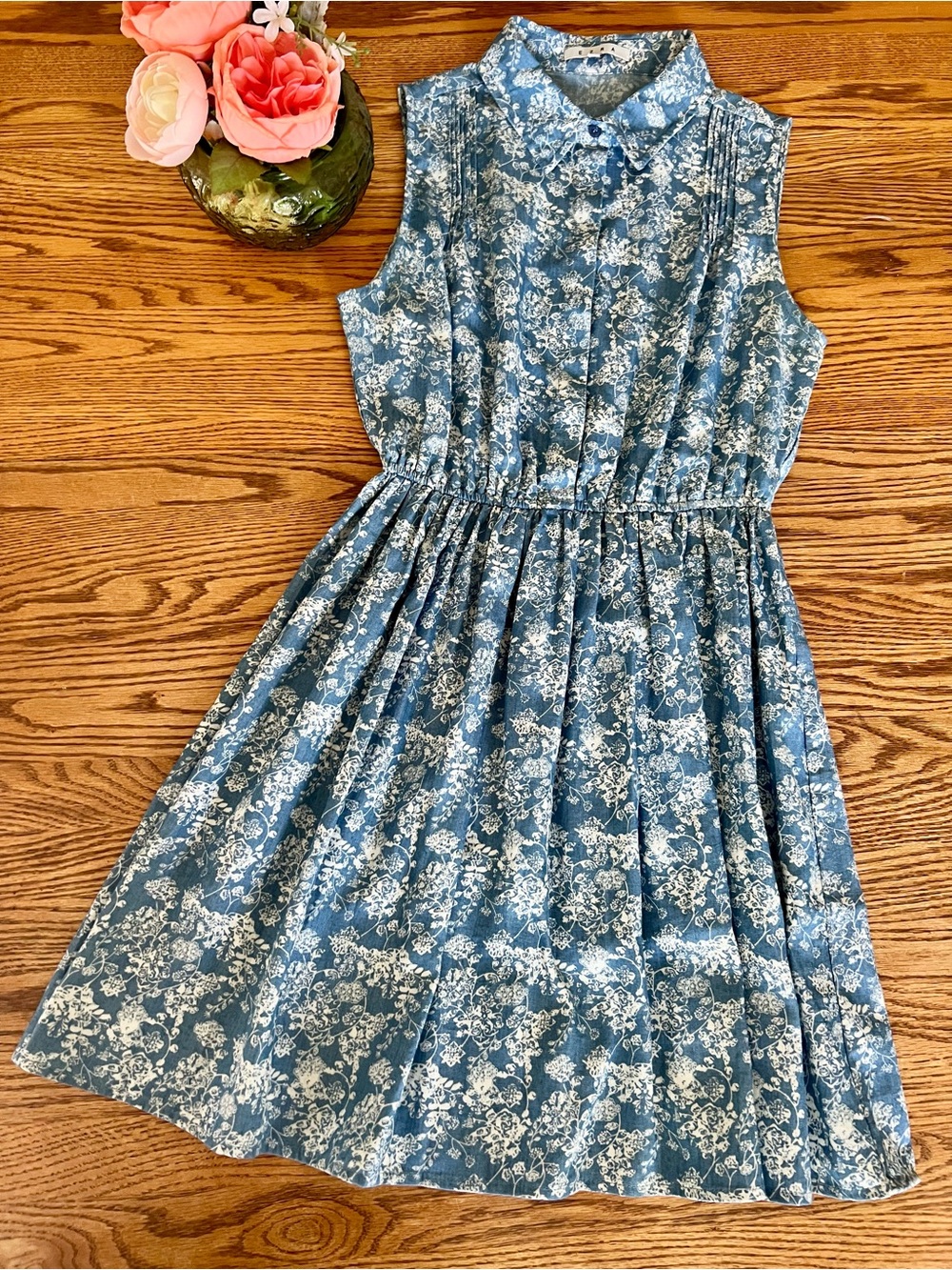 ezra Blue and White Sleeveless Collared Mini Dress | Timeless | Coastal